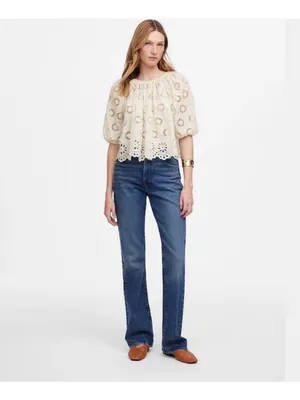 NWT Madewell Embroidered Shirred Puff-Sleeve Top - Size: Small thumbnail 14