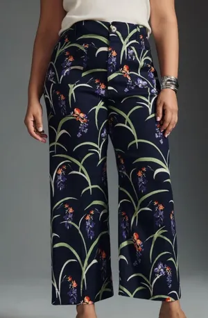 Anthropologie Maeve The Colette Cropped Wide-Leg Linen Blend Floral Pants thumbnail 1