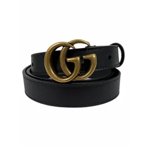 Gucci GG Logo Buckle Marmont Thin Belt Black Smooth Leather Size 80cm/32" thumbnail 2