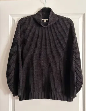 American Eagle Oversized Mock Neck Ribbed Knit Sweater Black XS/S thumbnail 1