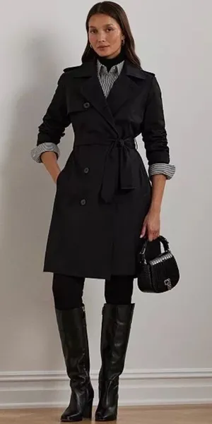 Lauren Ralph Lauren Black Label Trench Coat Black Small Lined NO BELT Preppy thumbnail 1