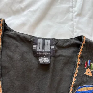 Vintage DD Black Embroidered Tribal Aztec Animal Cotton Vest Medium Boho Y2K 80s thumbnail 2