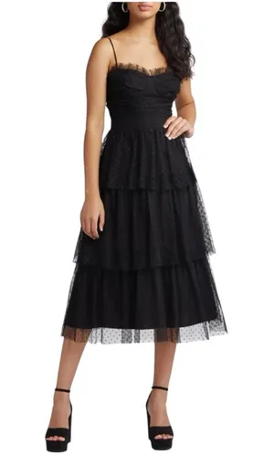 Lulus “Estelle” Swiss-Dot Tulle Tiered Midi Dress NWT Size M thumbnail 1