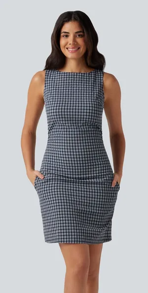Halara Women's Black White Sleeveless Gingham Boat Neck Mini Dress Small NWT thumbnail 1