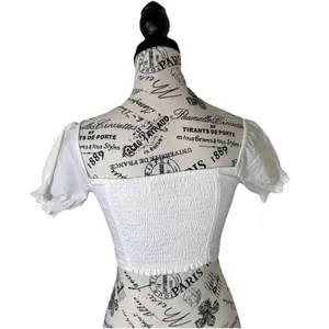 Aritzia Women's White Milkmaid Crop Top XS Puff Sleeve Tie Front Cottagecore Blouse Boho thumbnail 3