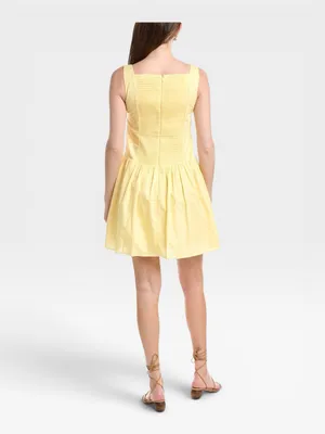 NWT Julia Jordan Drop Waist 100% Cotton Poplin Yellow Mini Dress US 4 thumbnail 2
