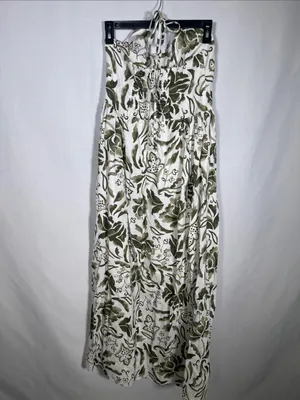 1. State Womens Green White Floral Linen Maxi Halter Dress Small thumbnail 3