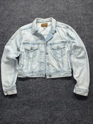 American Eagle Outfitters Pale Blue Cropped Denim Distressed Jacket thumbnail 2