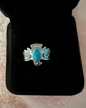 Beautiful Stainless Steel Bohemian Faux Turquoise and Silver Ring Size 7 thumbnail 1