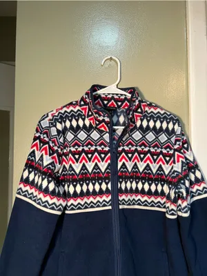 Talbots Women's Size Medium Fair Isle‎ Polar Fleece Jacket Navy Blue Full Zip thumbnail 4