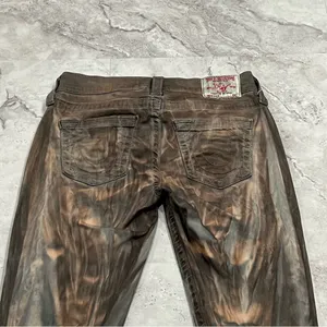 True Religion‎ Casey Straight Marble Brown Acid Wash Jeans Size 26 thumbnail 3