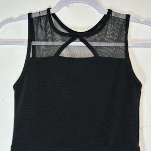AQUA Black Sleeveless Mesh Yoke Cutout Fit and Flare Skater Dress‎ Large USA thumbnail 5