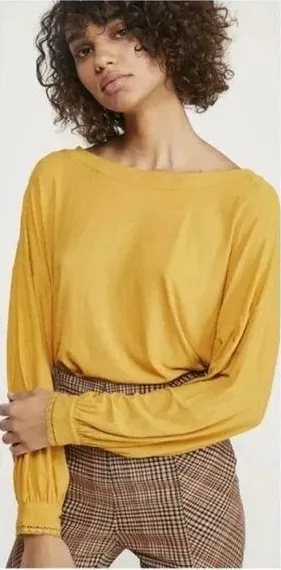 Free People Shimmy Shake Open Back Top Golden Yellow Size Medium thumbnail 1
