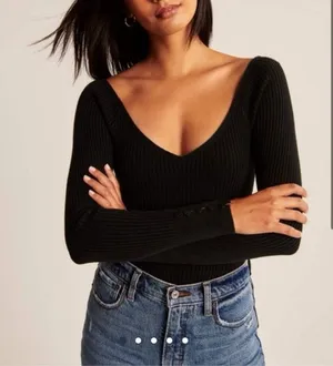 Abercrombie & Fitch Black Ribbed Scoop Neck Sweater Bodysuit‎ thumbnail 1
