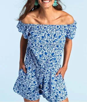 Vineyard Vines Bahamas Otomi Yacht Blue Romper thumbnail 1