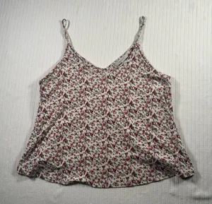 Gaze Juniors Womens Size Large Cropped Floral Cami Tank Top White Pink V-Neck L thumbnail 1
