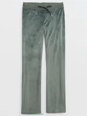 Aerie Dreamy Velour Low Rise Lounge Pants, Green, Size M thumbnail 2