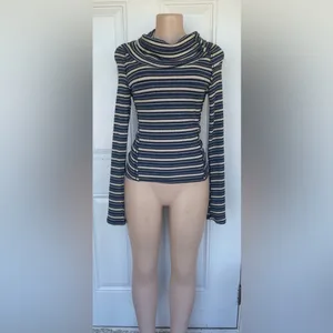 Free People Navy and Cream Striped Turtleneck Sweater thumbnail 2