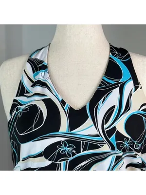 Y2K Vintage Halter Top Blue Black Floral Abstract Swirls Small McBling Going Out thumbnail 4