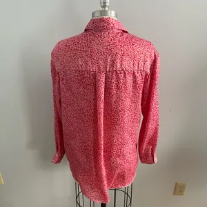 Zara Leopard Print Button-Up Blouse- Pink and Red- Button Cuffs- Size Small thumbnail 5