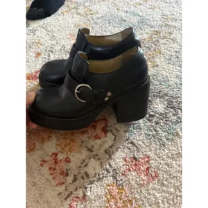American Eagle Vintage Grunge Divine Black Leather Platform Chunky Block Shoes 6 thumbnail 3