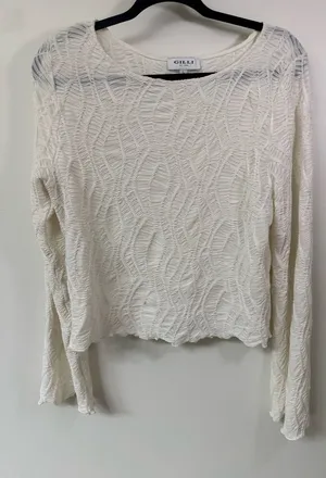 Gilli Cream-White Open Knit Long Sleeve Top Size Large thumbnail 1