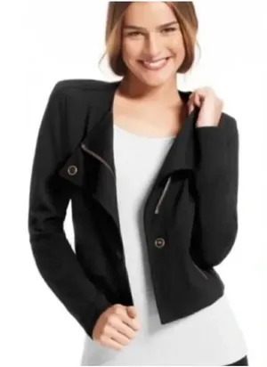 CAbi black ponte knit moto M classic minimalist jacket thumbnail 1