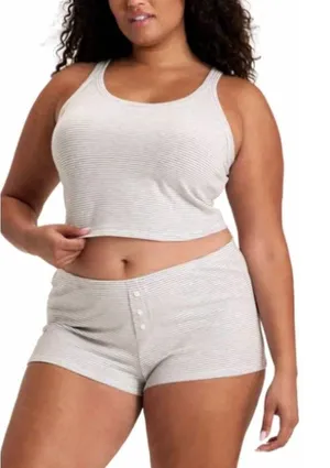 Wild fable Women's Gray White Striped Cotton Knit Tank Shorts Pajama Set 2xl thumbnail 1