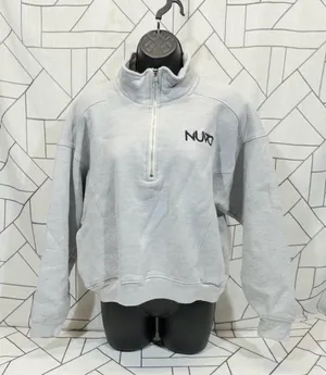 Nuvo‎ Cropped Quarter-Zip Sweatshirt High Collar Embroidered Gray Womens Size M thumbnail 1