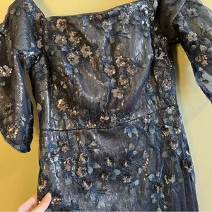 Aidan Mattox Blue Sequin Off the Shoulder‎ Dress Gown Long 6 thumbnail 5