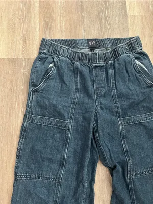 Gap Womens Wide Leg Jeans Medium Dark Wash Denim Easy Cargo Jean Pull On Utility thumbnail 6
