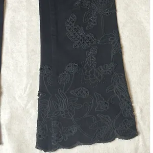 William Rast Black Embroidered Crop Flare Jeans Size 25 Boho Scalloped Hem Denim thumbnail 5