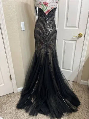 NWT Jovani Strapless Black Sequin Lace Tulle Mermaid Evening Dress Size 2 thumbnail 6