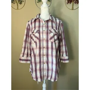 Carhartt Huron Cream Berry Red Pink Plaid Button Down 3/4 Sleeve Shirt Medium thumbnail 7