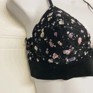 PINK Victoria's Secret Bralette Women Small Black Purple‎ Lace Floral Racerback thumbnail 3