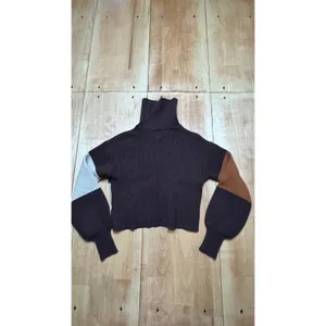 Blue Rain Womens Colorblock‎ Turtleneck Sweater Brown Tan Cream Cropped Small thumbnail 4