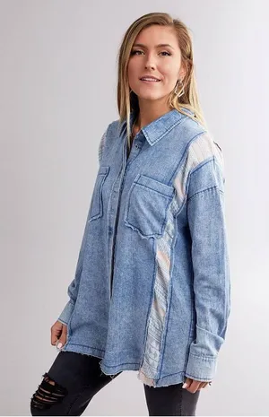 Buckle Gimmicks Pieced Chambray Shirt thumbnail 1