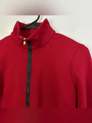 Ralph Lauren Red Mock Neck Lamb Leather Elbow Pad Sheath Bodycon Dress Size 2 thumbnail 7