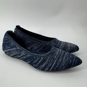 Breifola Knit Pointed Toe Flats Navy White Stretch Ballet Shoes Women's 7 thumbnail 2