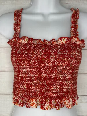 Free People Thalia Smocked Crop Top Red Boho Cottagecore Summer Size Large thumbnail 3