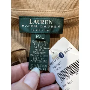 Vintage 90s Y2K Lauren Ralph Lauren Ribbed Polo Shirt Lace Up Camel Tan Heritage thumbnail 6