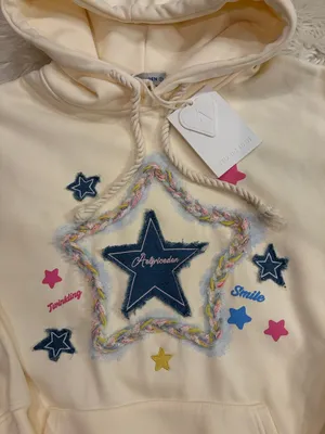 NWT Aelfric Eden star graphic appliqué oversized hoodie fleece lined S thumbnail 9