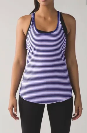 lululemon What The Sport Singlet Striped‎ Tank Top Purple Blue Size S thumbnail 1
