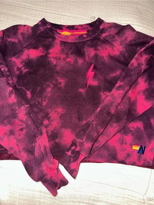 Aviator Nation Tie-Dye Lightning Bolt Cropped Sweatshirt size XS thumbnail 2