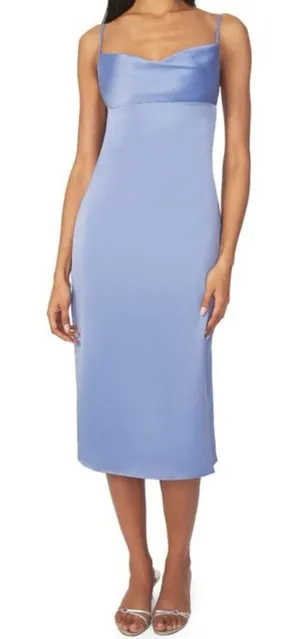 WEWOREWHAT Cowlneck Satin Midi Slip Dress Slate Blue Women’s Sz 2 thumbnail 1