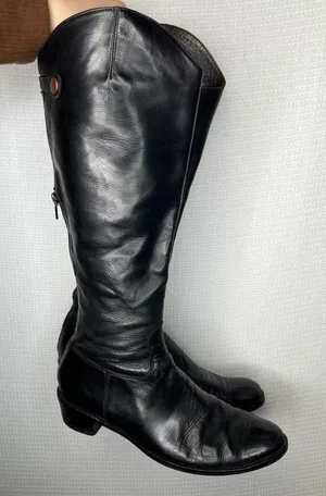 Black Leather Knee High Boots Women Size 36 Zip Up Tall Riding Style‎ thumbnail 1