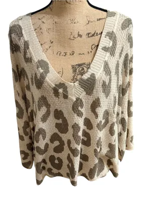 POL Olive Leopard Print Oversized V-Neck Top Cover Size M (oversized 31” PRP) thumbnail 2