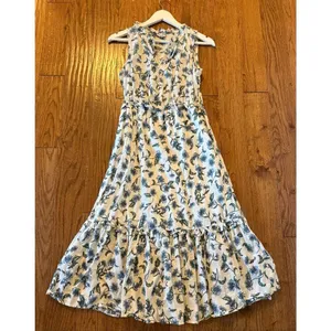 J.Crew white blue floral ruffled midi dress size 2 thumbnail 8