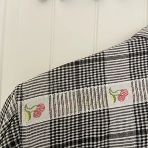 Vintage adult black cream checkered plaid cherry embroidered button‎ down shirt thumbnail 5