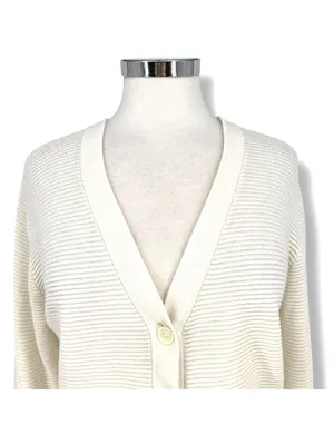Wilfred Ribbed Knit Button-Up Cropped V-Neck Cardigan Sweater Ivory Size Medium thumbnail 2